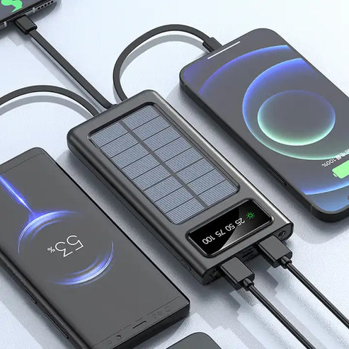 Solar Power Bank 20000CmAh, Fast Charging Built in Cable - TheFindsByAzlan