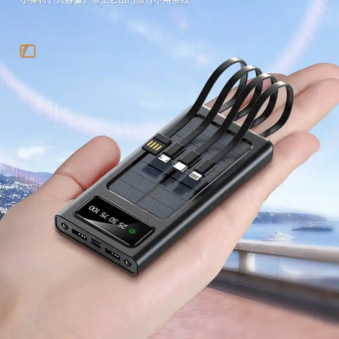 Solar Power Bank 20000CmAh, Fast Charging Built in Cable - TheFindsByAzlan